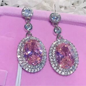 💕Gorgeous 18k White Gold Filled luxurious Pink &White Sapphire Drop Earr…